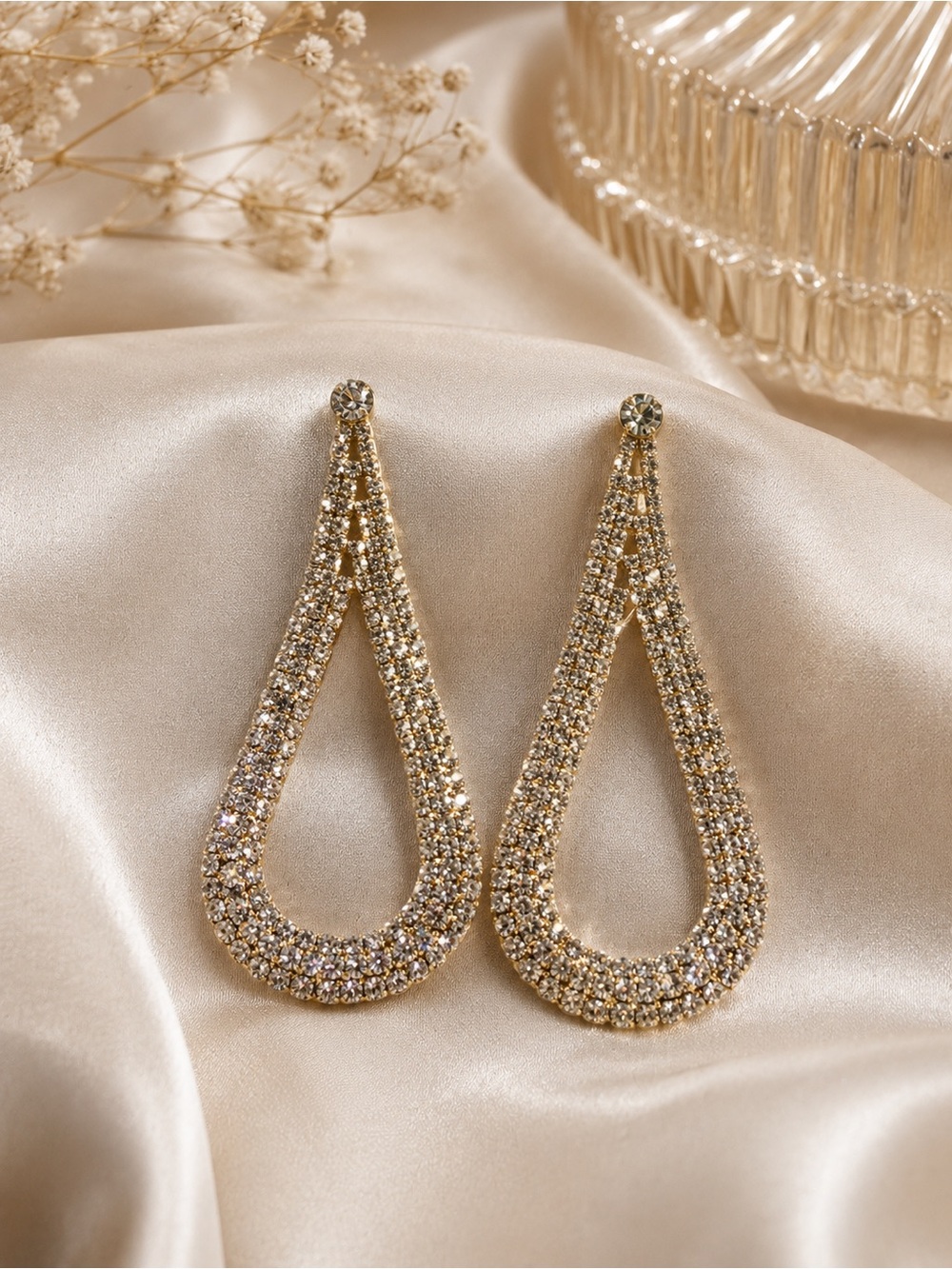 🆕😍Gold Teardrop Pendulum Statement Crystal Drop Earrings - Women Jewelry